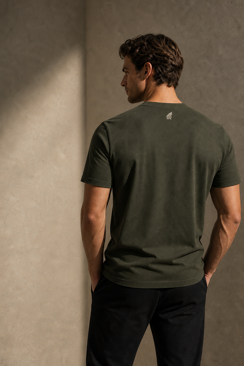 Back view of the DYRWOLF Olive T-Shirt