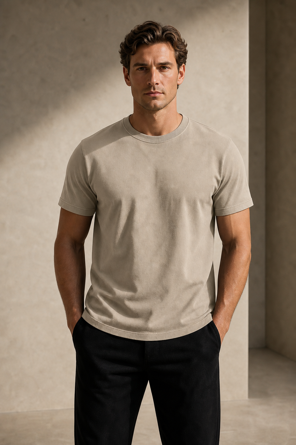 Model wearing the DYRWOLF Stone T-Shirt